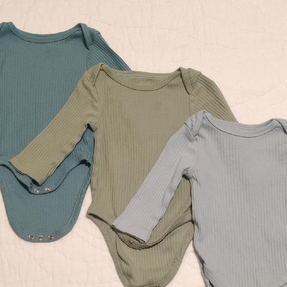Cloud Island Ribbed Bodysuit Trio - Teal, Sage, Light Gray